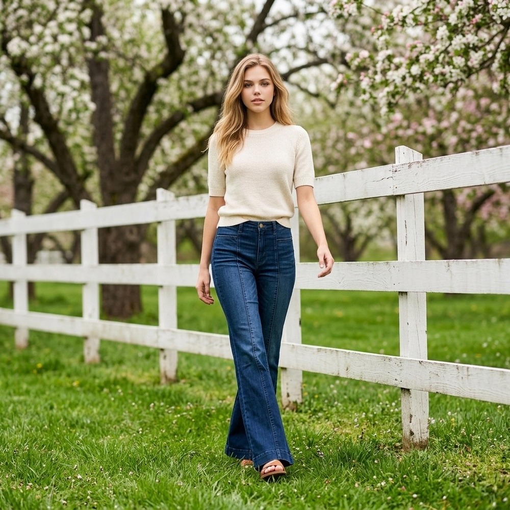 Altar'd State Dark Wash High Rise Front Seam Flare Jeans Size 26 Bohemian Hippie